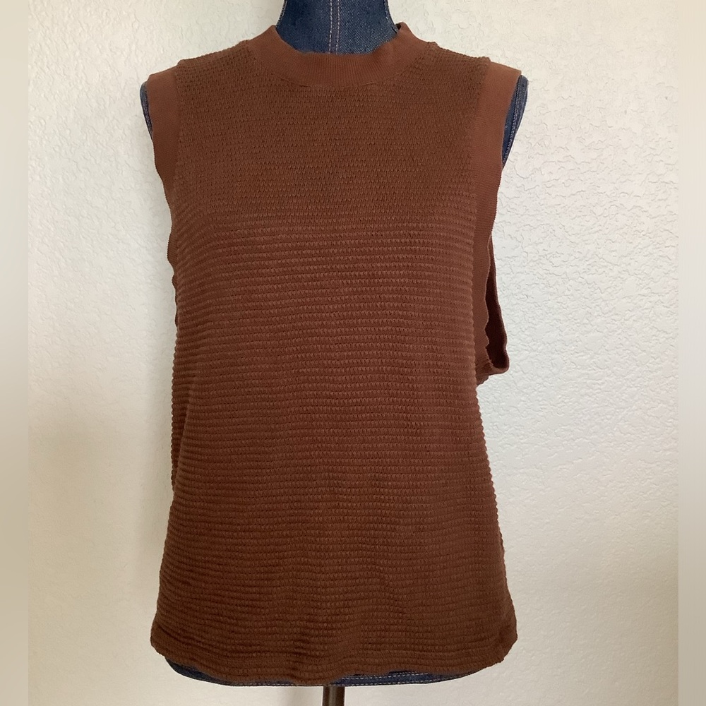 ASOS Design Brown Relaxed Textured Sleeveless Knit Tank Top Cotton Men's Small